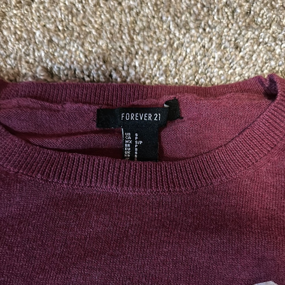 Forever 21 Women's Crew Neck Sweater - Burgundy - Picture 2 of 3